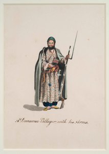 Um aldeão Dooraunee com seus braços, 1815 de Robert Melville Grindlay